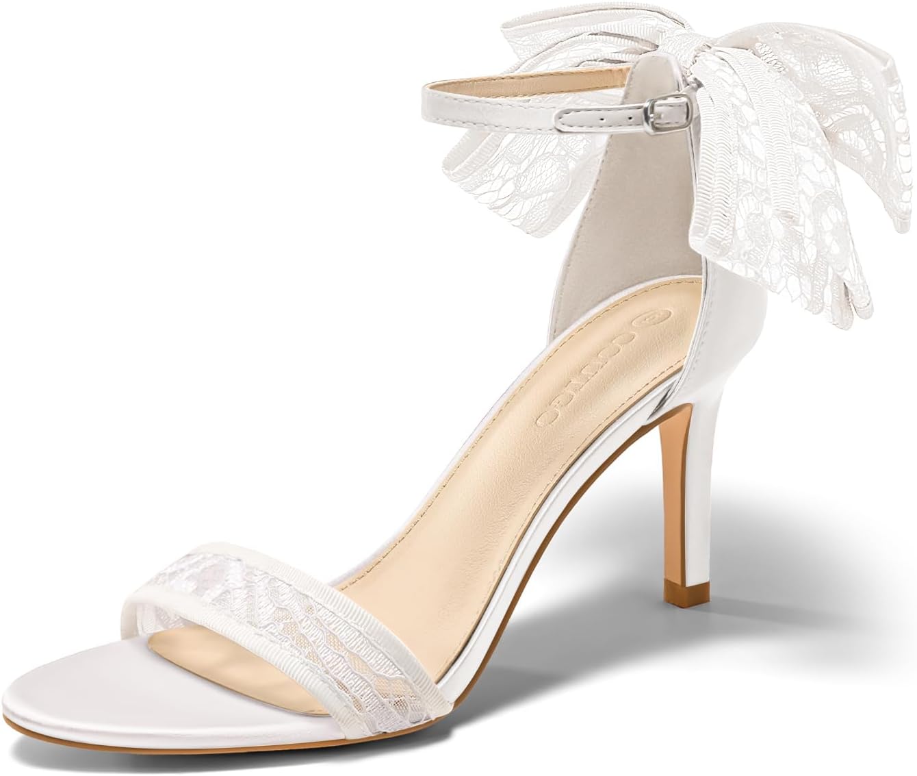 Coutgo Womens High Heels Sandals with Lace Bow Tie Design