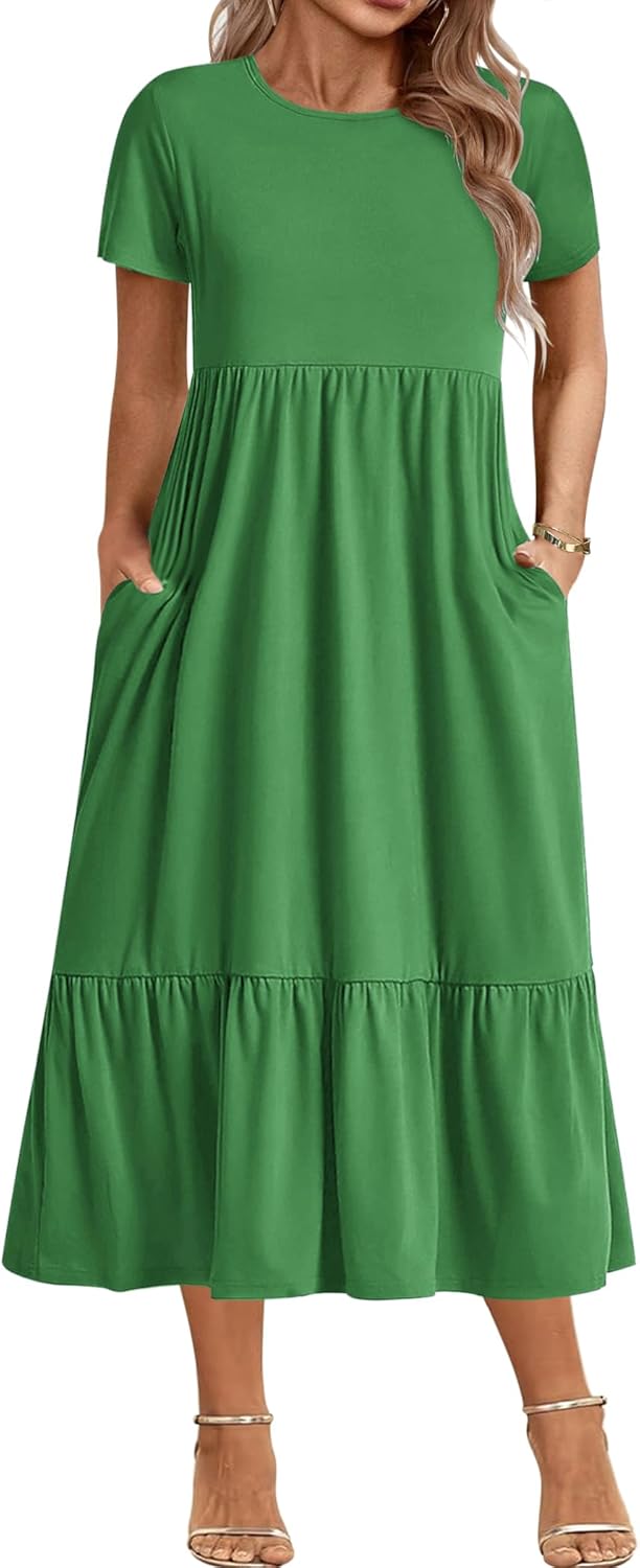 IN'VOLAND Plus Size Short Sleeve Maxi Dress with Pockets