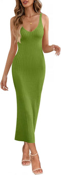 MEROKEETY Womens V Neck Knit Midi Dress - Flattering Summer Bodycon