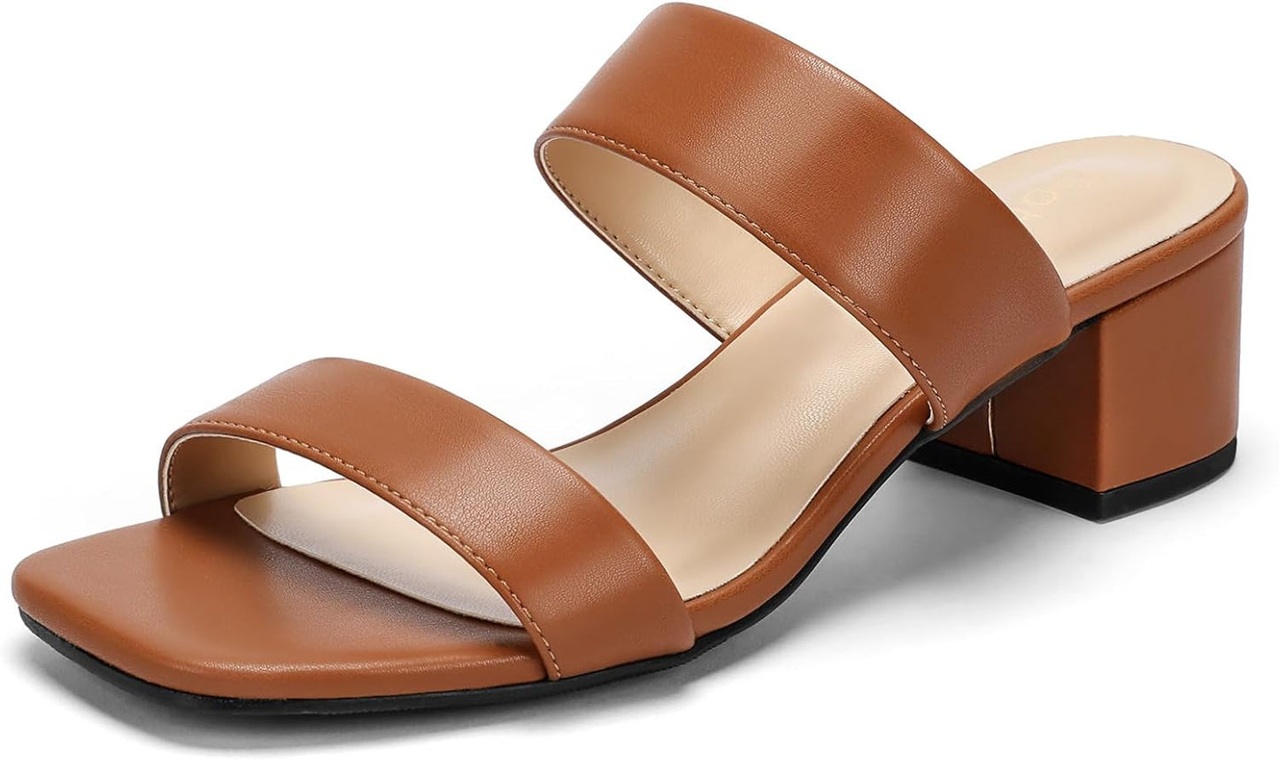 Women's Heeled Sandals Two Strap Square Open Toe Chunky Heels