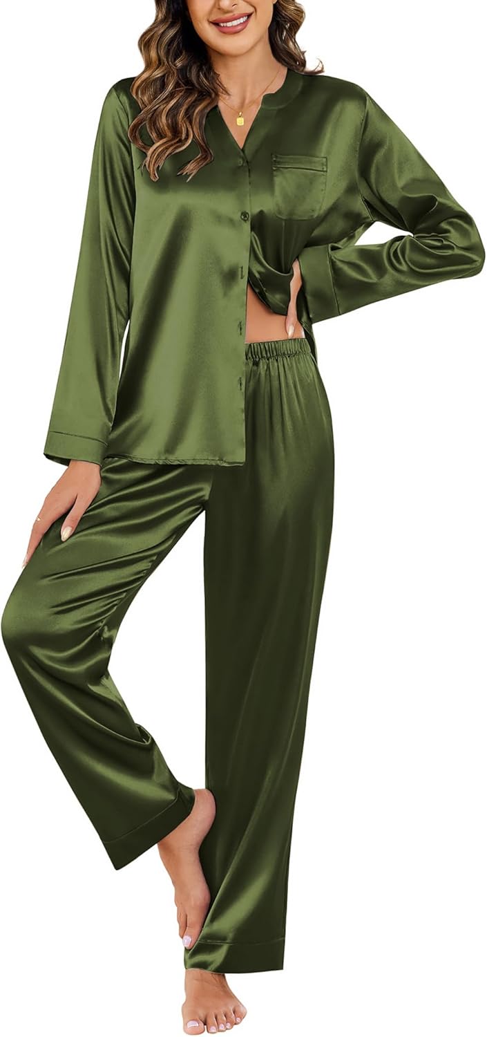 Ekouaer Silk Pajamas for Women - Comfy Satin Sleepwear Set