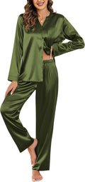Silk Satin Pajama Set for Women - 2 Piece Long Sleeve Pjs
