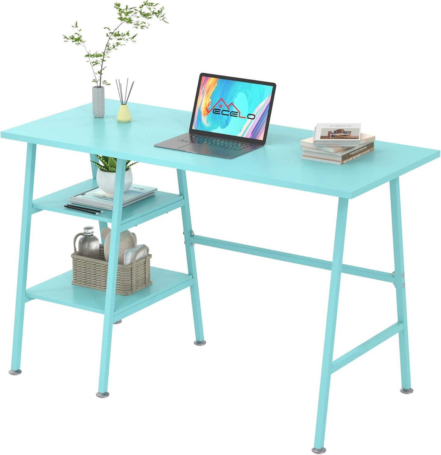 VECELO 43.1 Blue Computer Desk with Shelves