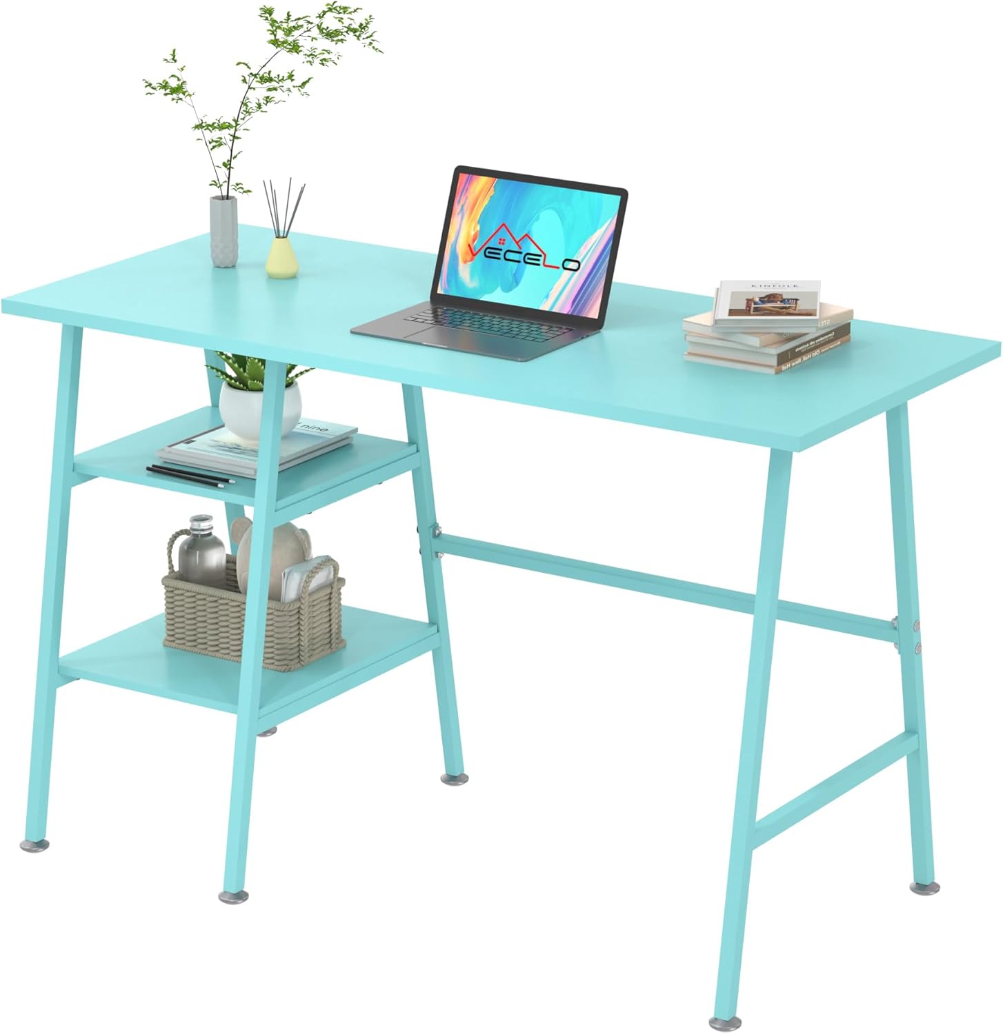 VECELO 43.1 Blue Computer Desk with Shelves