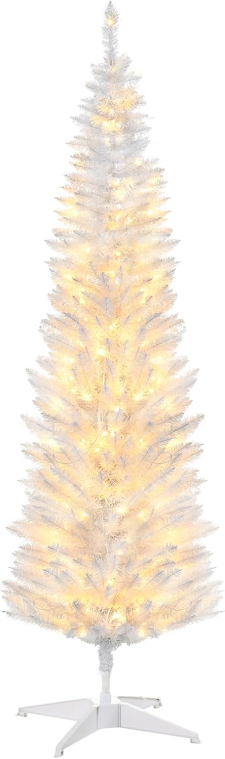 HOMCOM 5ft Tall Pre-Lit Slim Noble Fir Artificial Christmas Tree