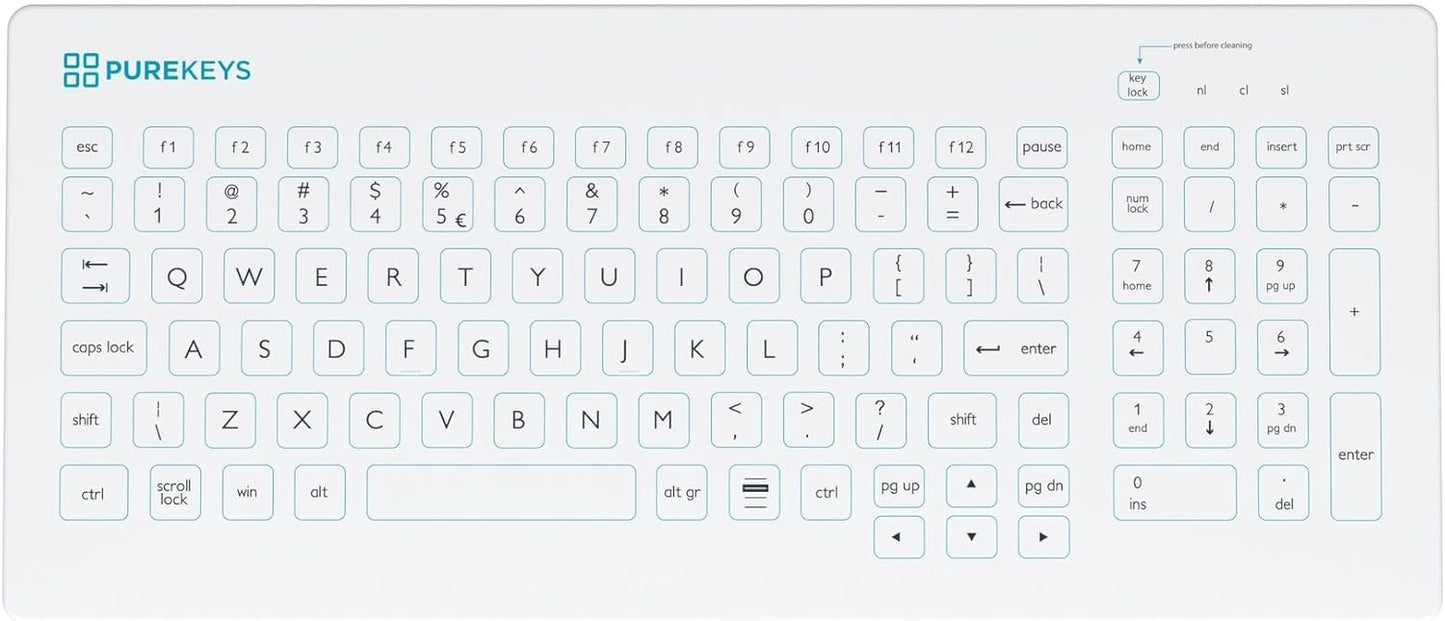 PUREKEYS Medical Keyboard Compact USB-Cabled for Hygiene Needs