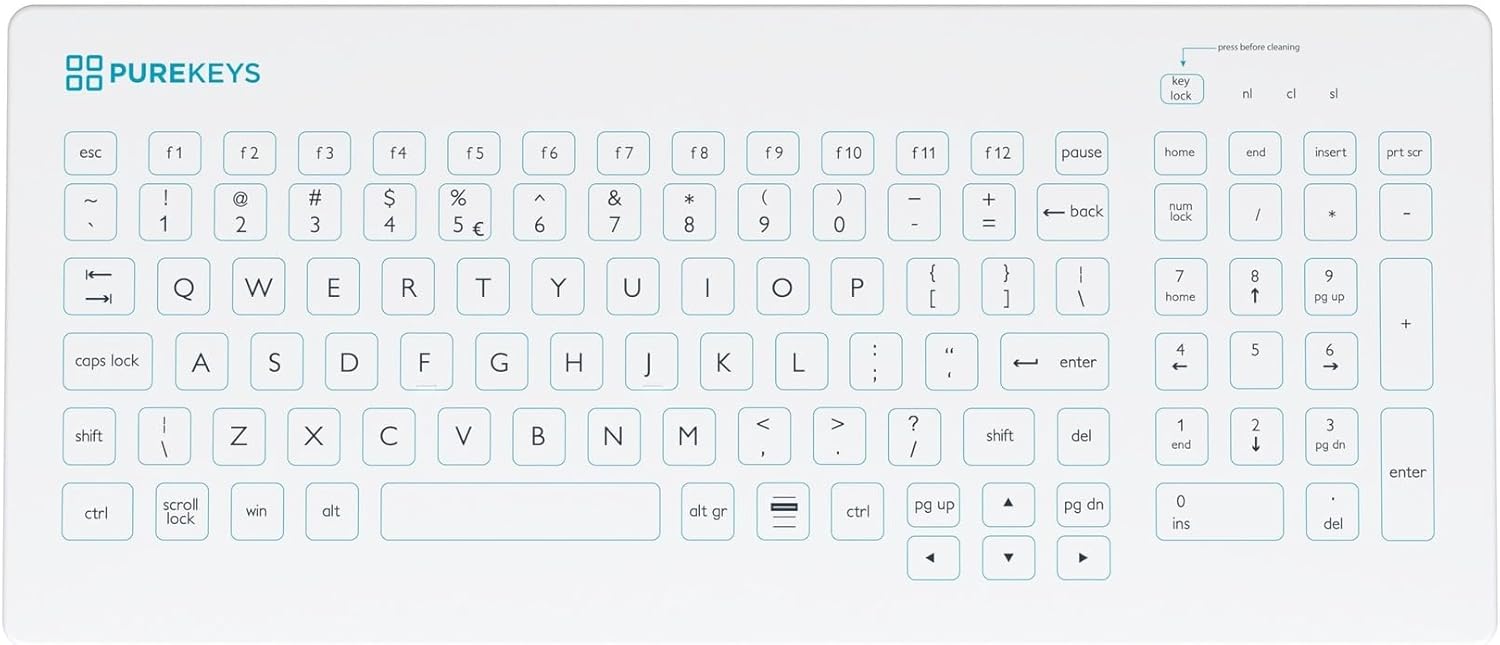 PUREKEYS Medical Keyboard Compact USB-Cabled for Hygiene Needs