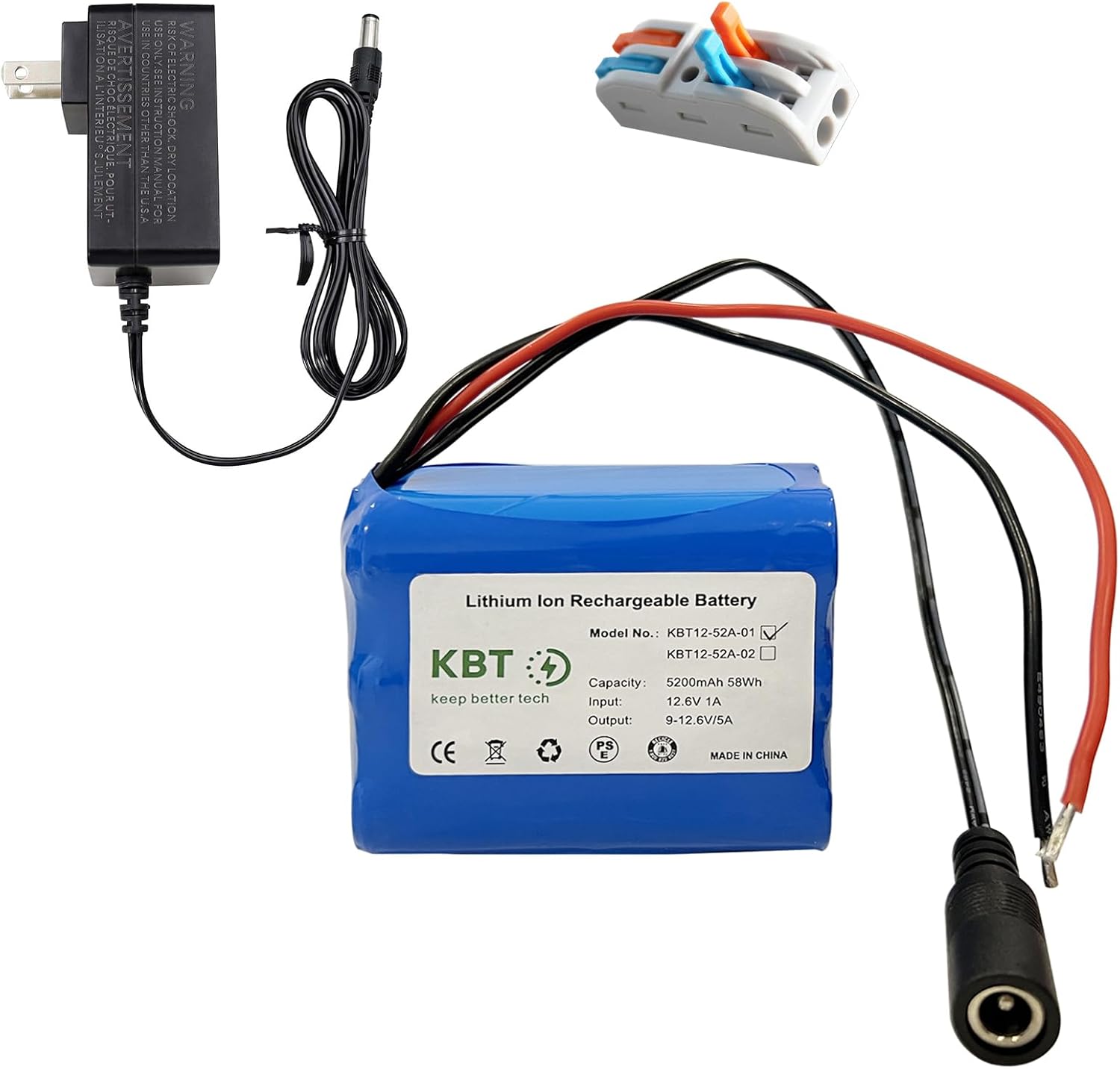 KBT 12V 5200mAh Rechargeable Li-ion Battery Pack with Charger