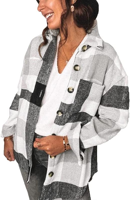 Casual Flannel Plaid Shacket for Women - Stylish and Versatile