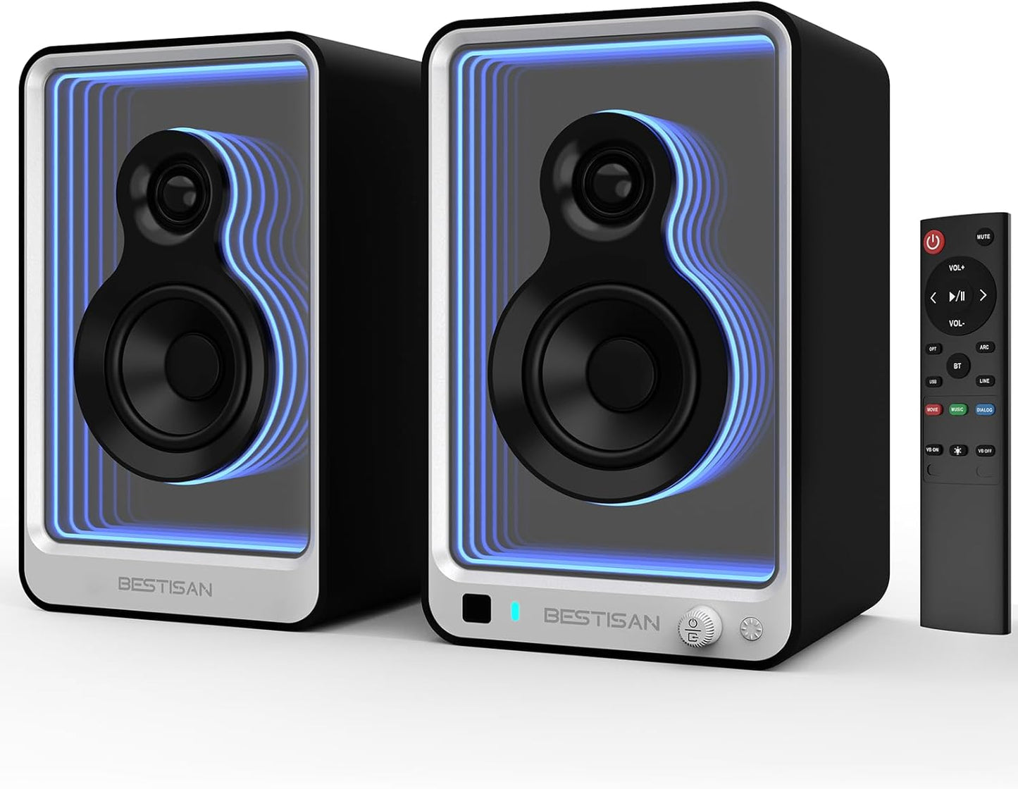 80W Powered Bookshelf Speakers with Light Effects