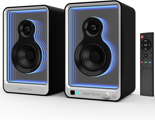 80W Powered Bookshelf Speakers with Light Effects