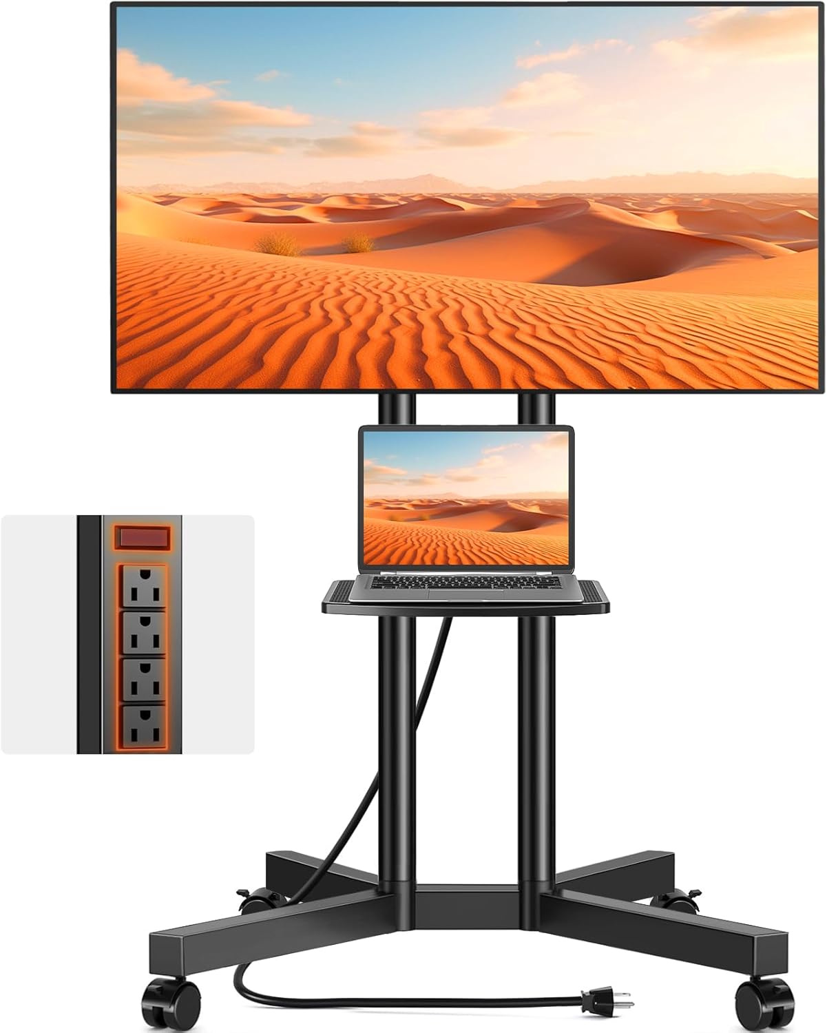 TVON Rolling TV Stand: Portable Power & Height Adjustment