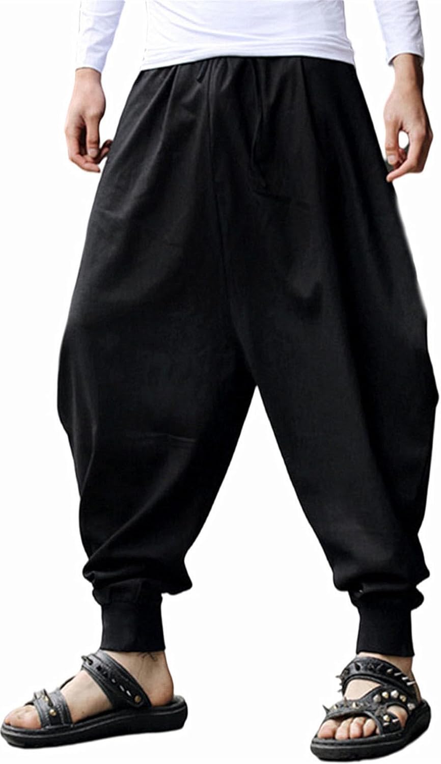 AITFINEISM Men's Drawstring Aladdin Harem Pants for Comfort