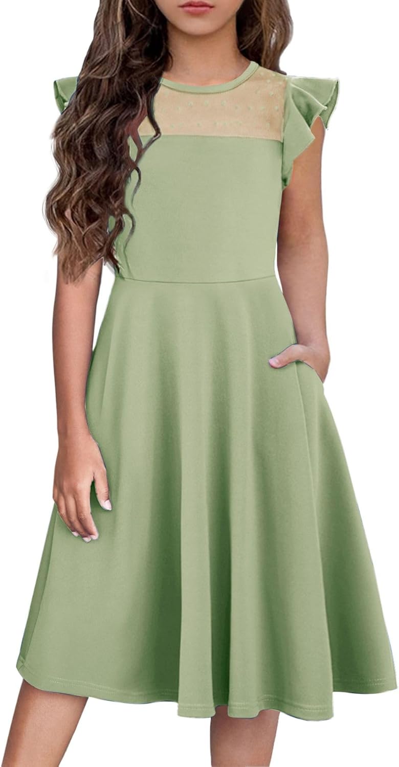 Girls Dresses Summer Formal Party Wedding Ruffle Sleeve Mesh