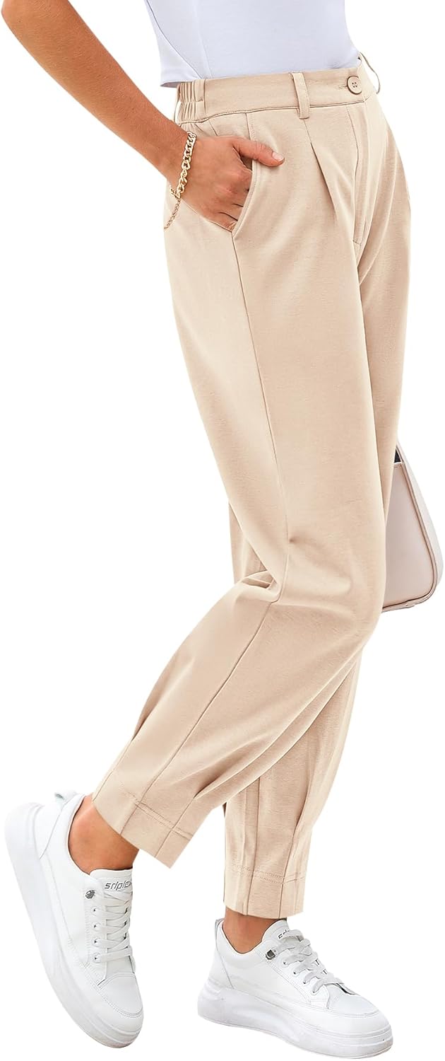 CFLONGE Women's Summer High Waisted Pants for Work and Casual