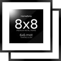 8x8 Black Picture Frame with Mat - Modern Matte Display