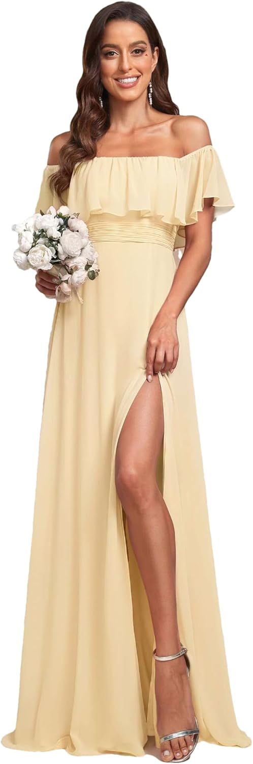 Elegant Off The Shoulder Side Split Maxi Bridesmaid Dress