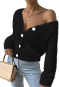 Pink Queen Women's Cozy Cropped Cardigan for Autumn Style