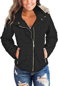 Stylish Women Casual Faux Fur Lapel Zip Pockets Puffer Coat