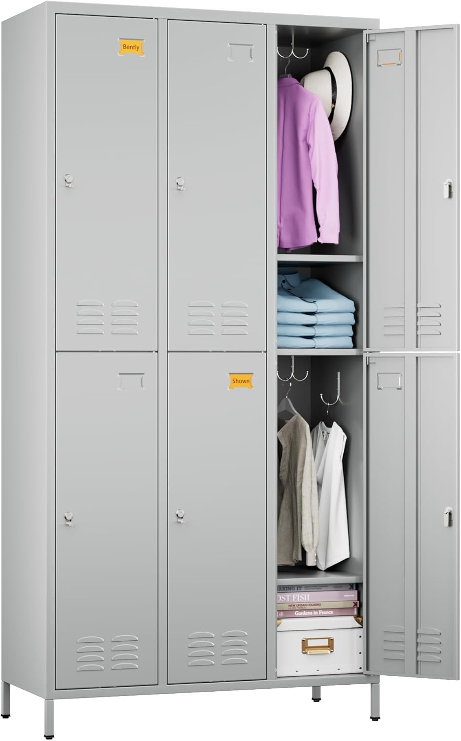 6 Doors Metal Storage Lockers with Hooks for Offices and Gyms