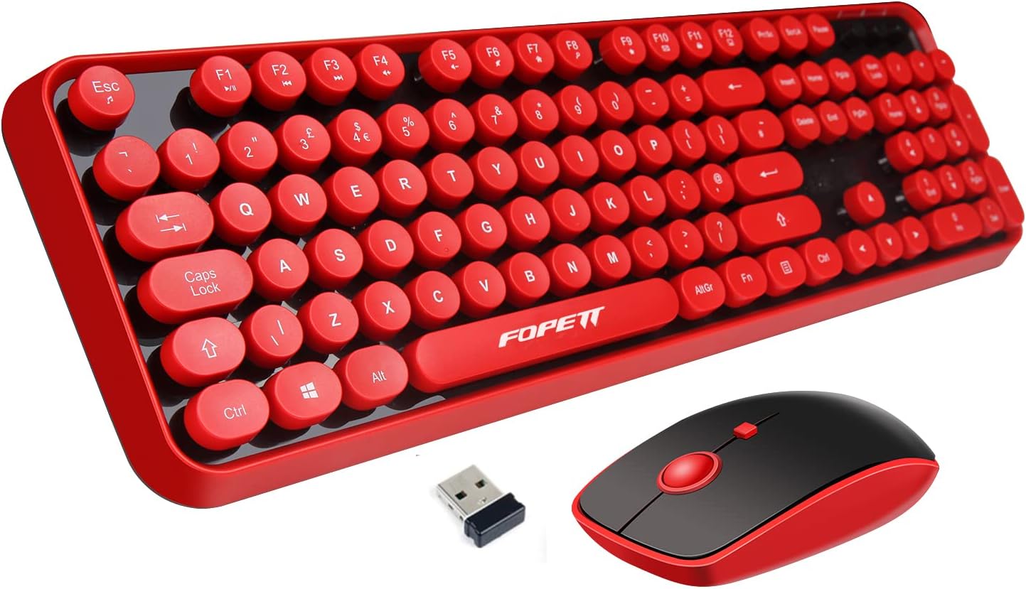 FOPETT Wireless Keyboard and Mouse Combo for Retro Typing Fun