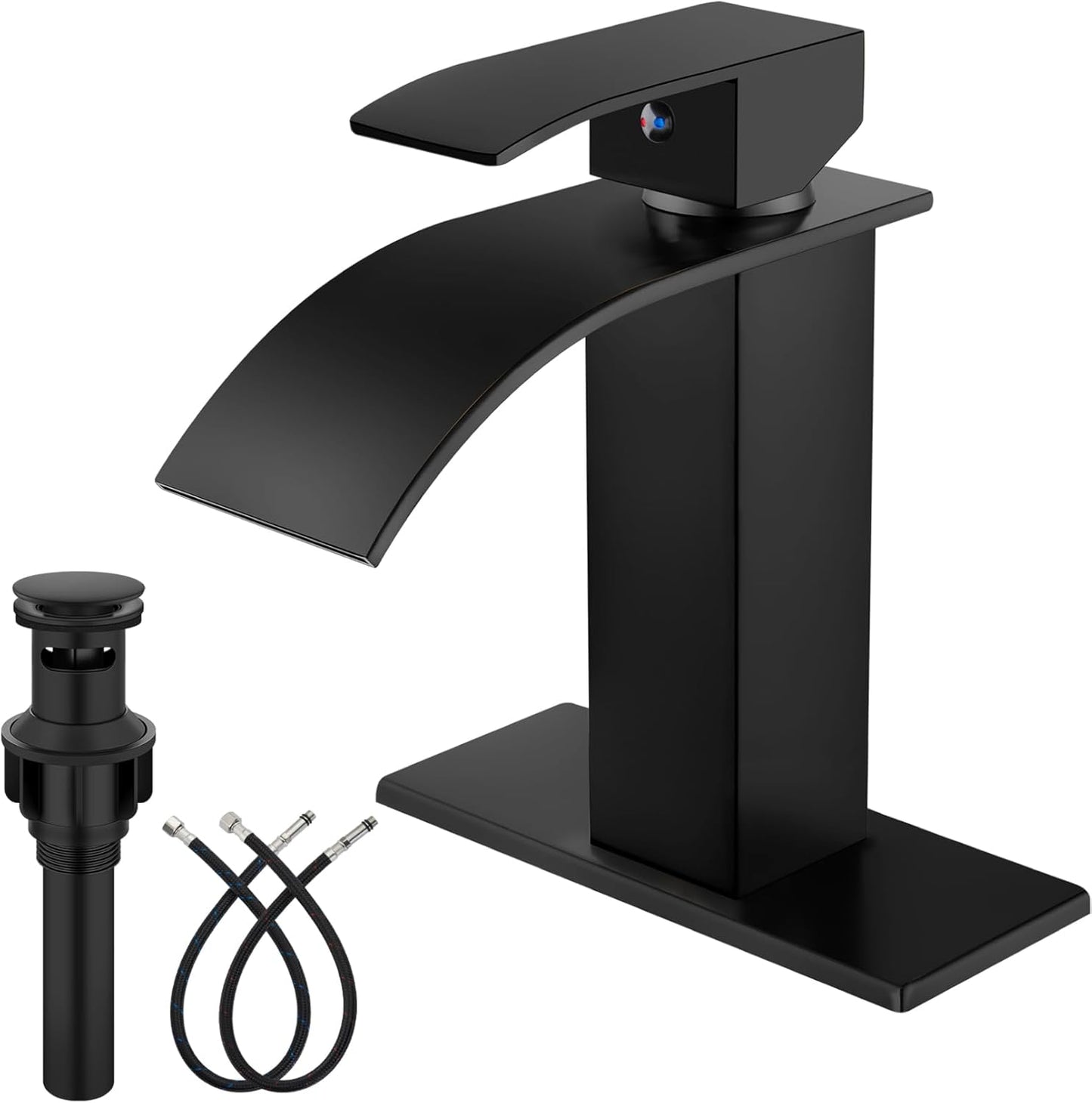 Midanya Matte Black Bathroom Sink Faucet with Waterfall Spout