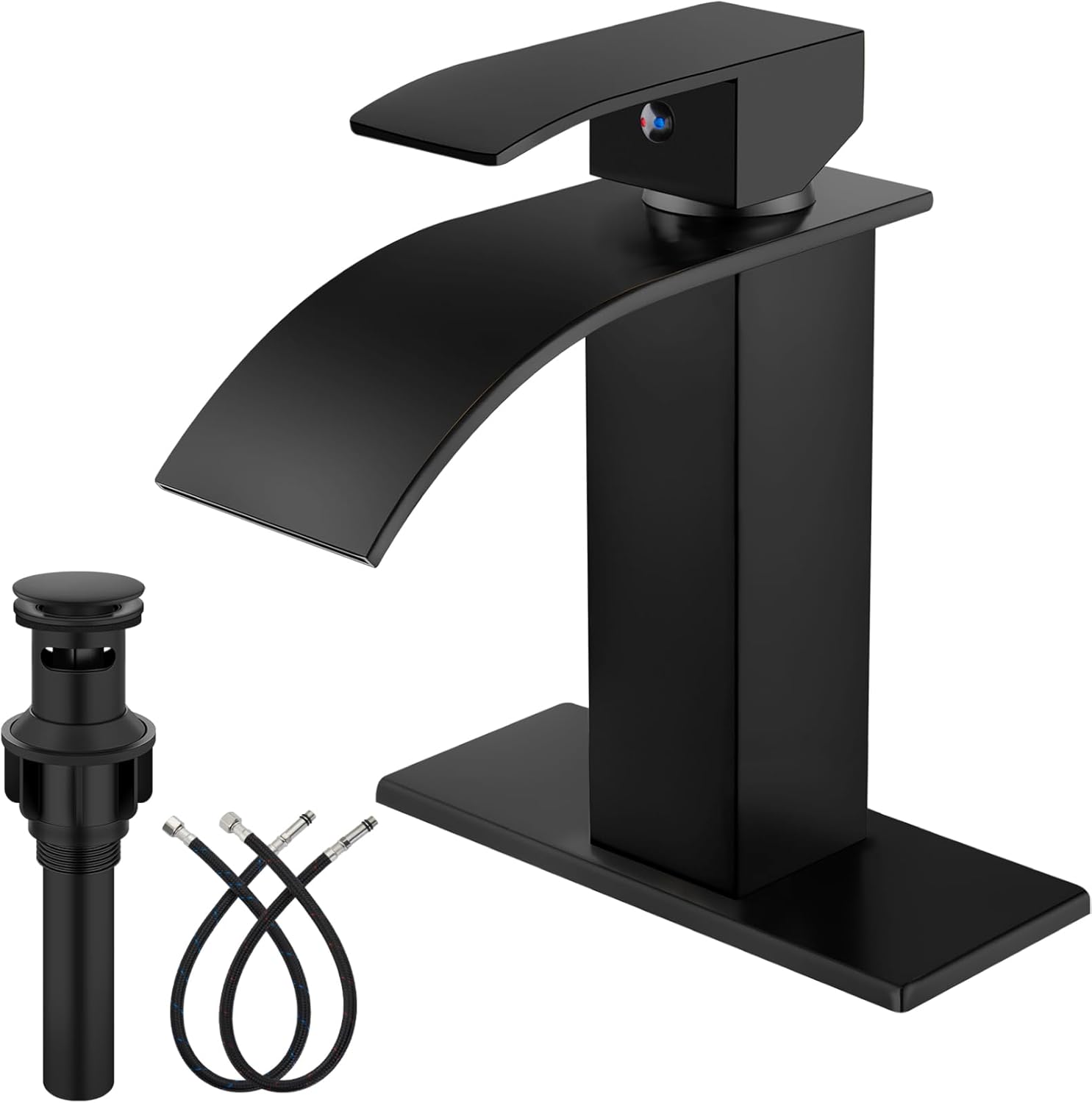 Midanya Matte Black Bathroom Sink Faucet with Waterfall Spout
