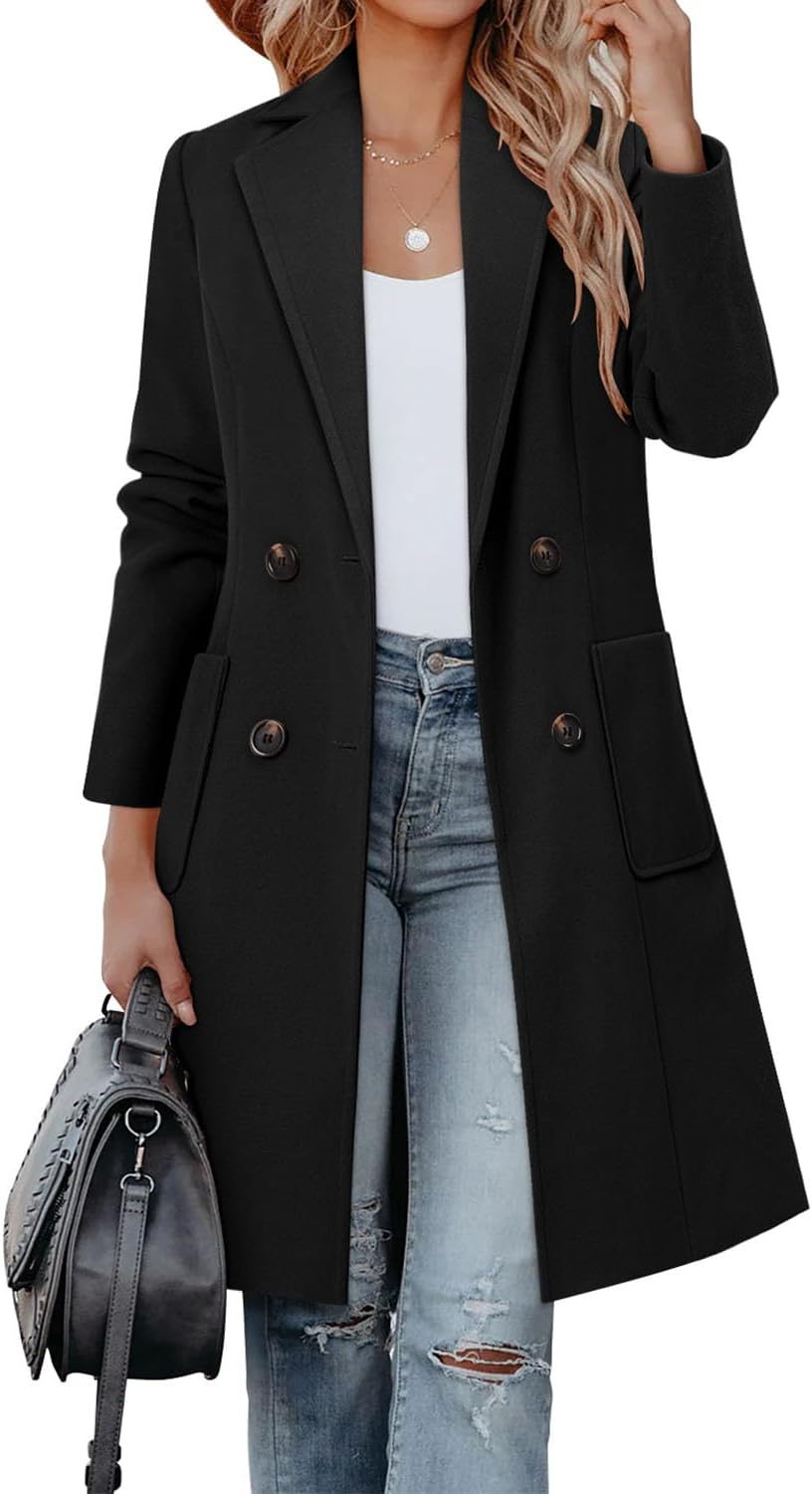 Chic Women's Notch Lapel Double Breasted Wool Blend Pea Coat
