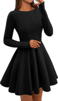 Long Sleeve High Waist Pleated A Line Dress - Flowy Fall Style