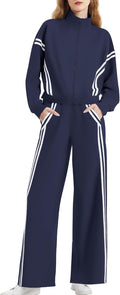 Women's 2 Piece Lounge Outfits Zip Up Sweat Set with Contrast