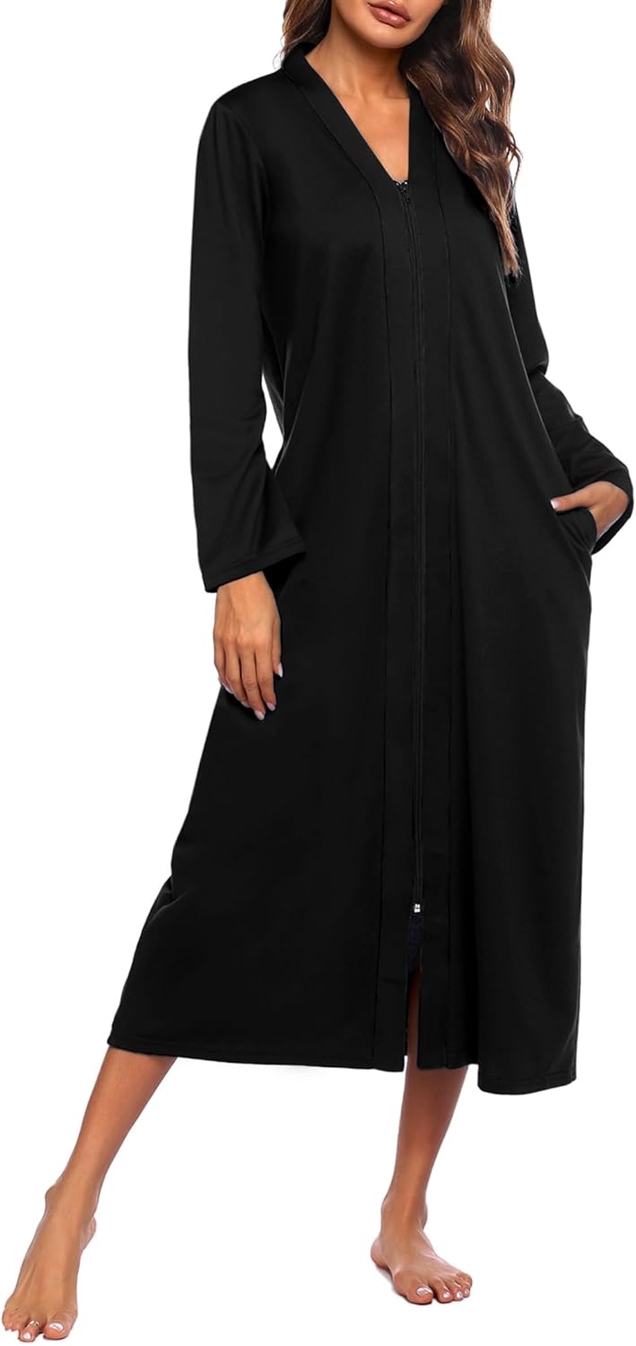 Ekouaer Women Zipper Robe: Lightweight Housecoat with Pockets