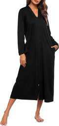 Ekouaer Zipper Robe Women Long Sleeve Loungewear - Lightweight Comfort