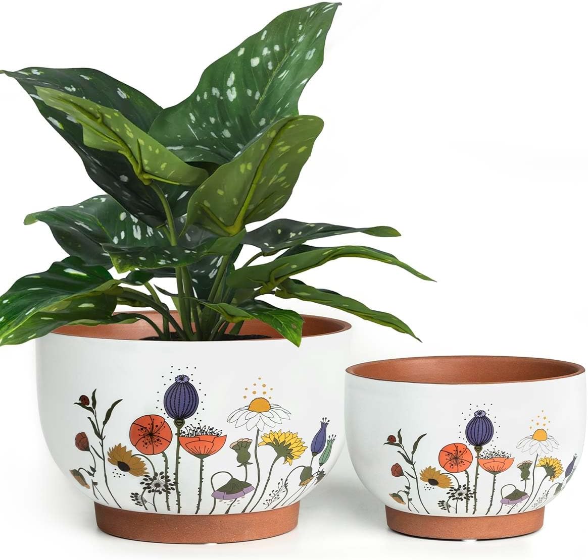 YBX Terracotta Pots for Indoor Plants with Drainage & Floral Accent