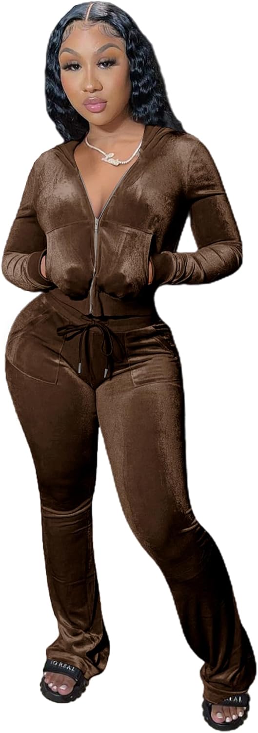 YIDENGYMX Womens Velour Tracksuit Set for Stylish Comfort