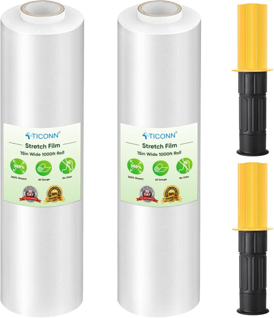 TICONN Stretch Wrap Film Roll 1000ft for Shipping and Moving
