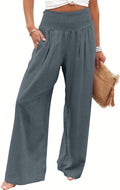 High Waist Boho Linen Pants for Women - Flowy Wide Leg Fit