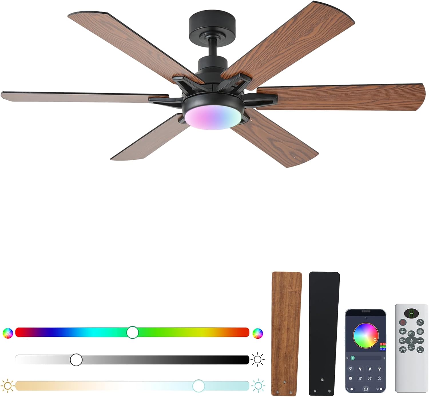 52in Ceiling Fans with Lights RGB Remote Control for Modern Homes