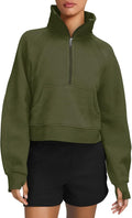 Womens Fleece Lined 1/2 Zipper Collar Pullover Sweatshirt - Cozy Crop