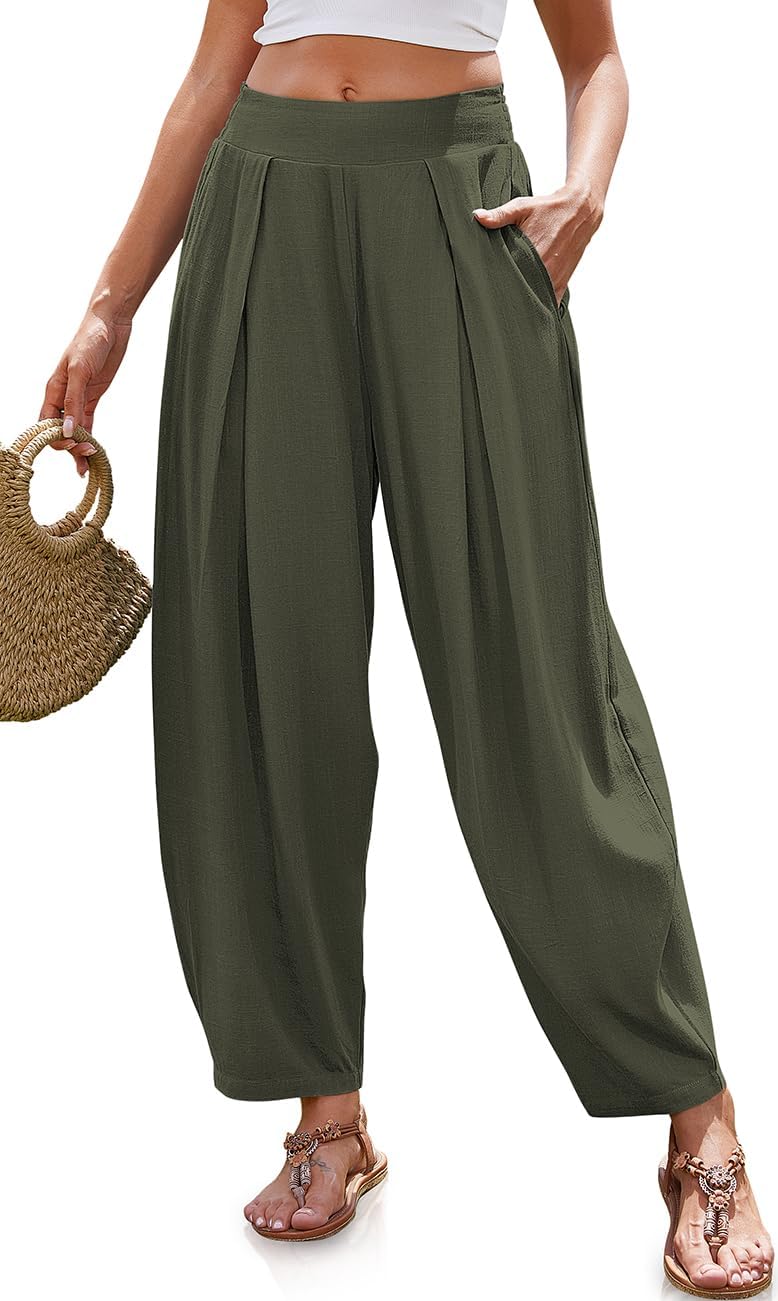 Womens Linen Harem Pants for Summer Beach Vacation Style