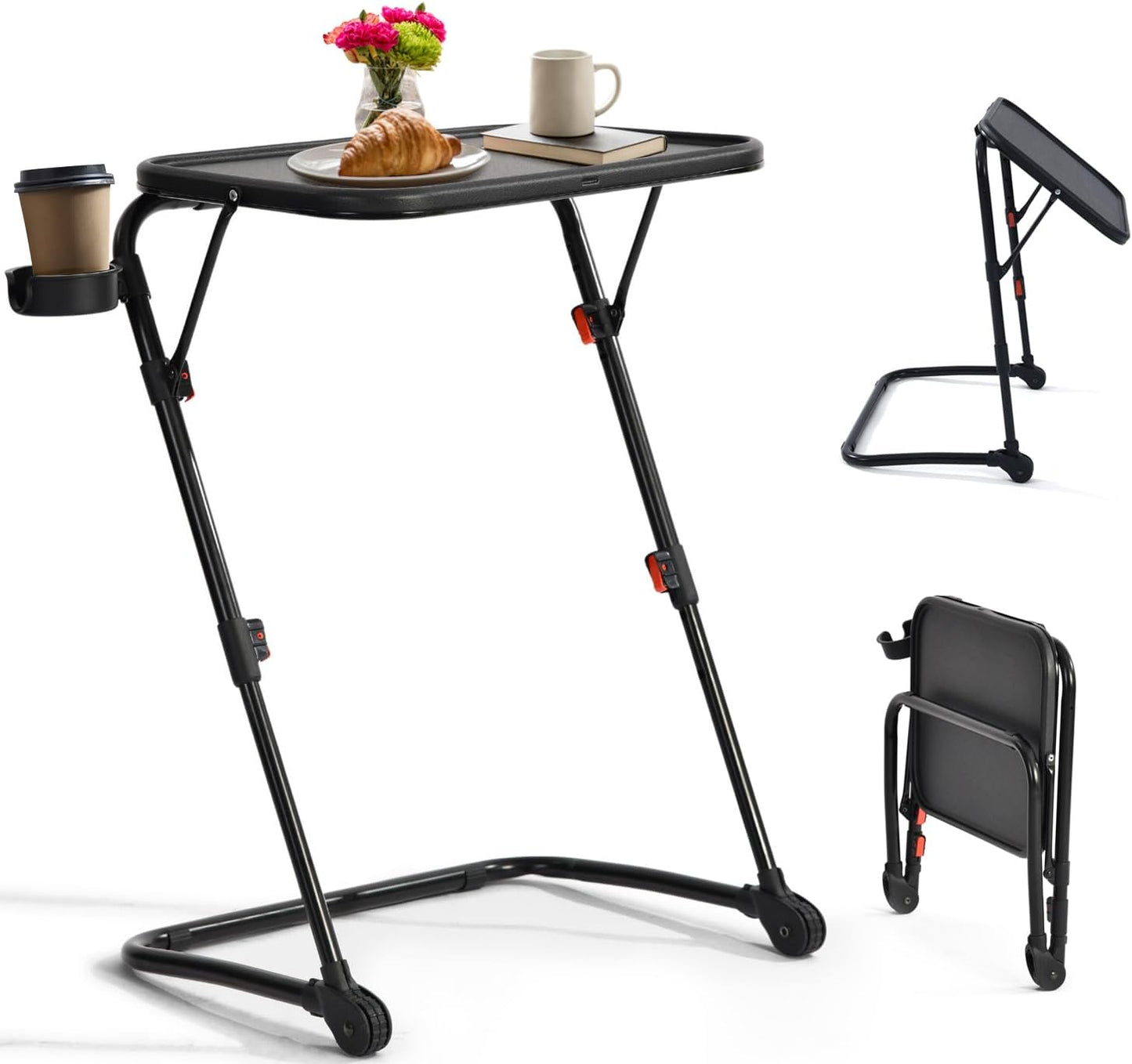 FurnitureR Foldable TV Tray Table - Adjustable Heights & Angles, No Assembly