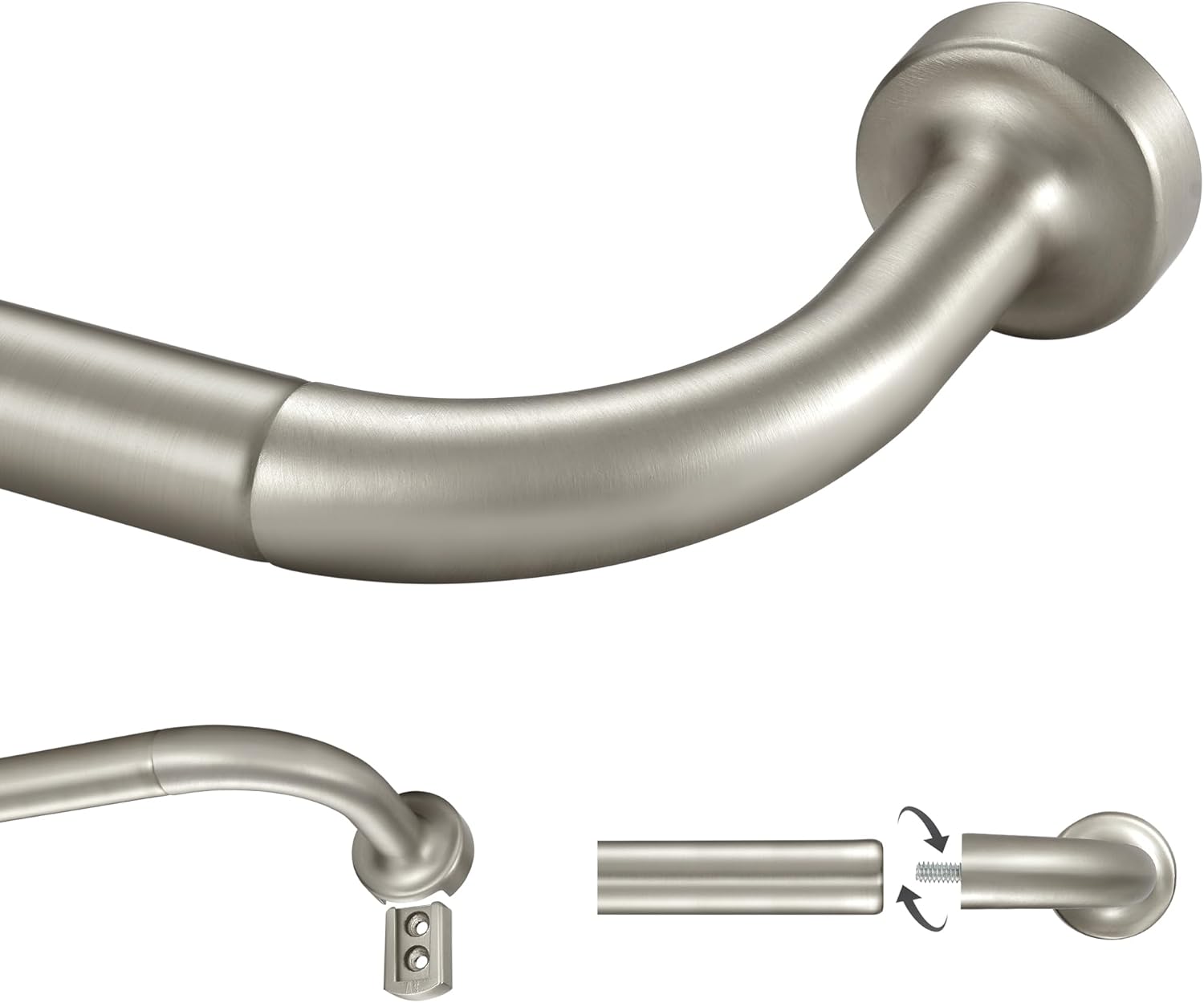 Brushed Nickel Curtain Rod 28-120in Adjustable Room Darkening