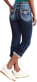 Women's Mid Rise Denim Capri Jeans - Tailored Cropped Fit