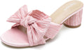 Women's Bowknot Low Chunky Heels Mules Sandals - Pleated Bow Bridal 96