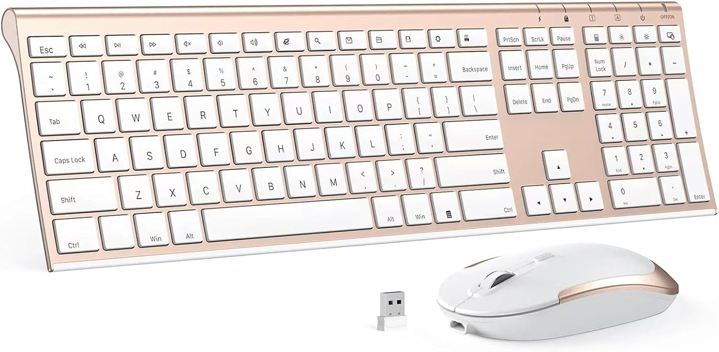 Ultra-Slim Wireless Rechargeable Keyboard & Mouse Combo - White Gold