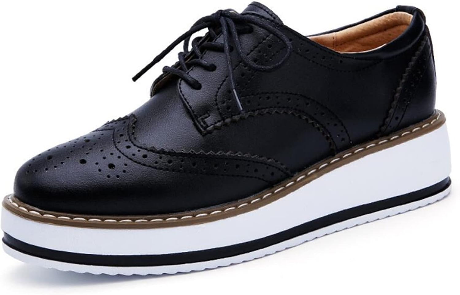 DADAWEN Women's Platform Lace-Up Wingtips Square Toe Oxfords