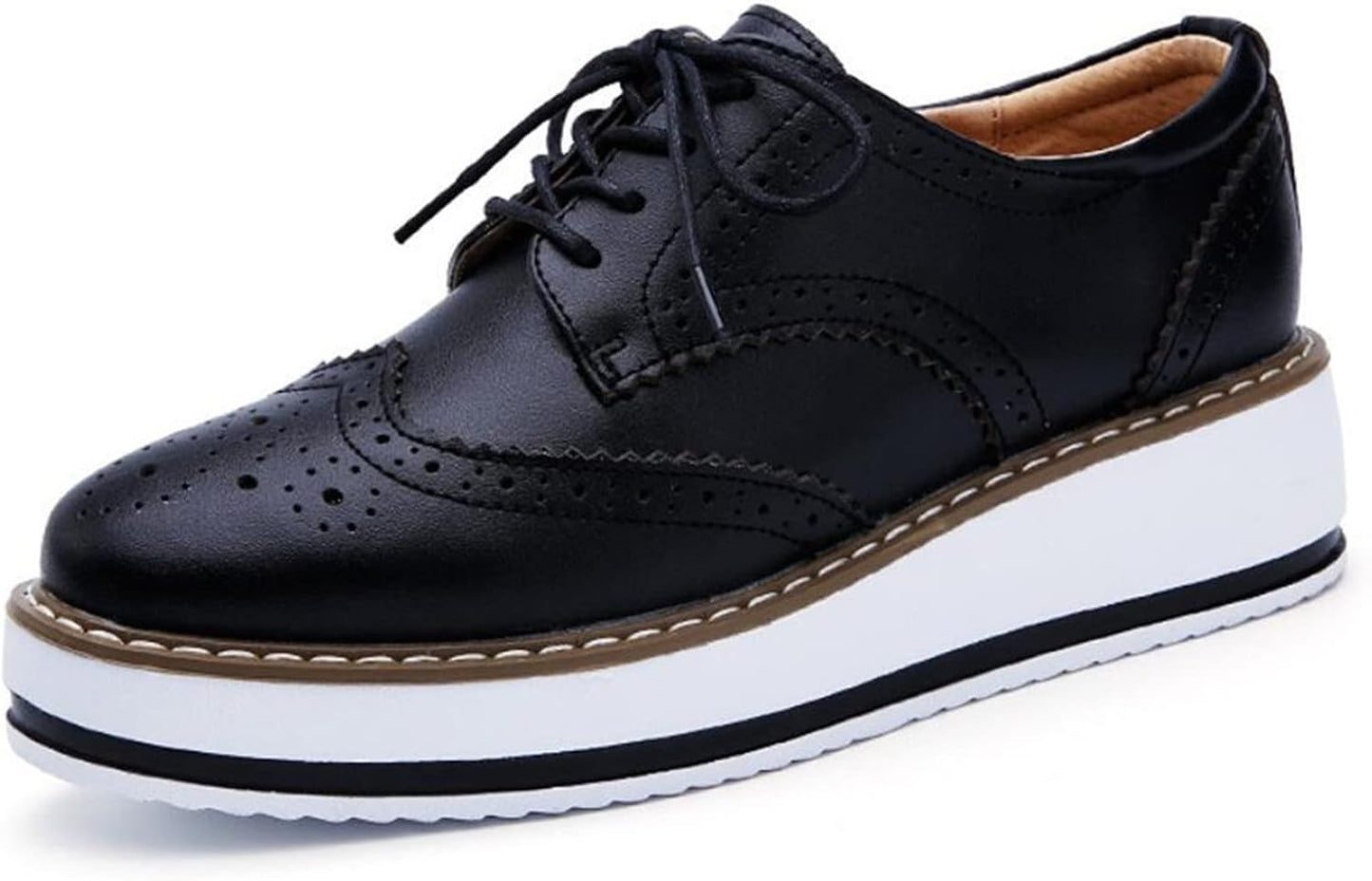 DADAWEN Women's Platform Lace-Up Wingtips Square Toe Oxfords