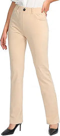Women's Yoga Dress Pants Stretchy Work Slacks - Straight Leg Fit