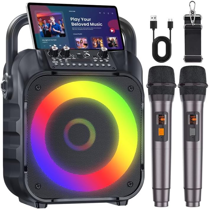 Karaoke Machine with Two Wireless Microphones for Fun Parties
