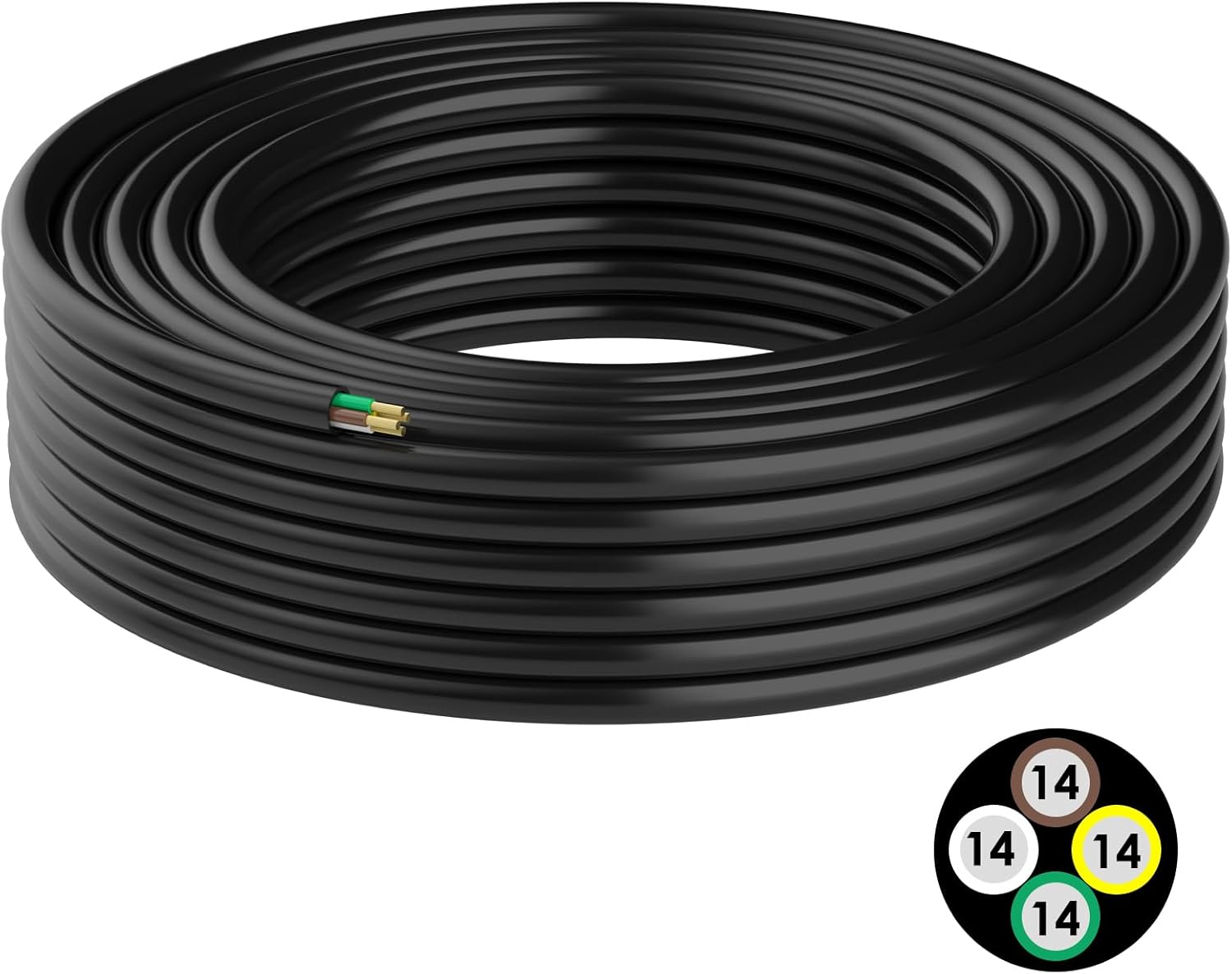 100 FT Heavy Duty 14AWG 4 Way Round Conductor Wiring for RV
