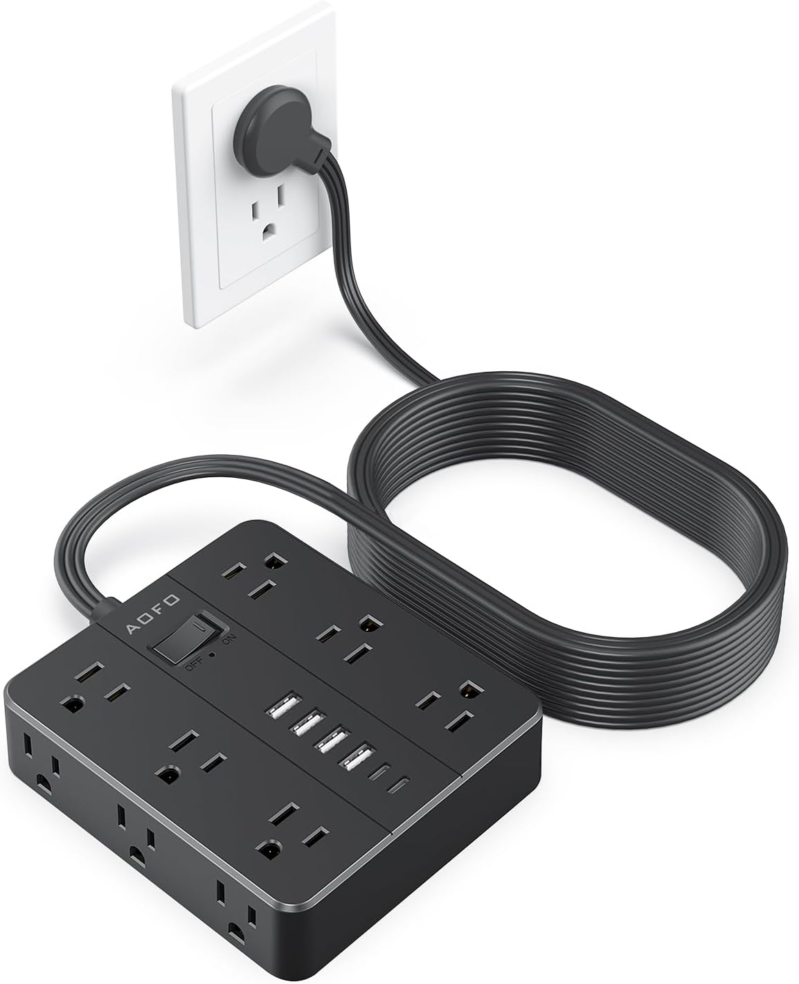 25FT Surge Protector Power Strip with USB Ports for Home Office